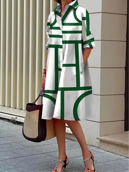 Olivia - Stylish Blue Geometric Stripe Midi Dress